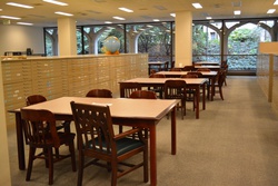 Wood study tables and chairs